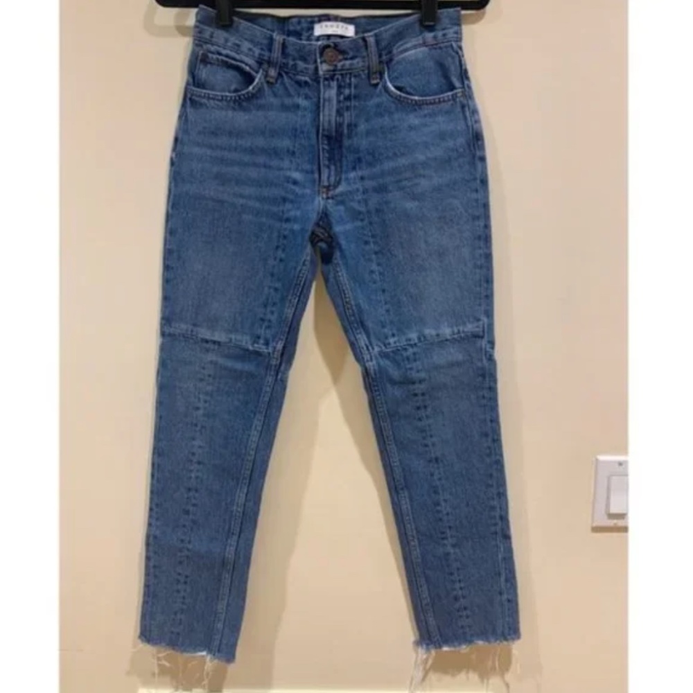 Blue Sandro Raw Edge Patchwork Slim High Rise Denim Jeans [Small] - Picture 3 of 9